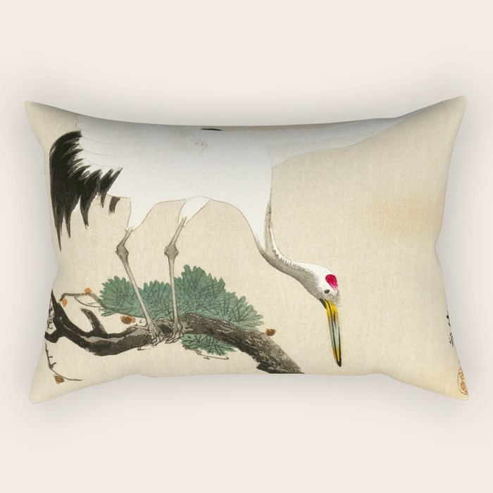 Crane and its chicks on a pine tree  - Vintage Japanese Woodblock Print Art Rectangular Pillow Gallery Image 2
