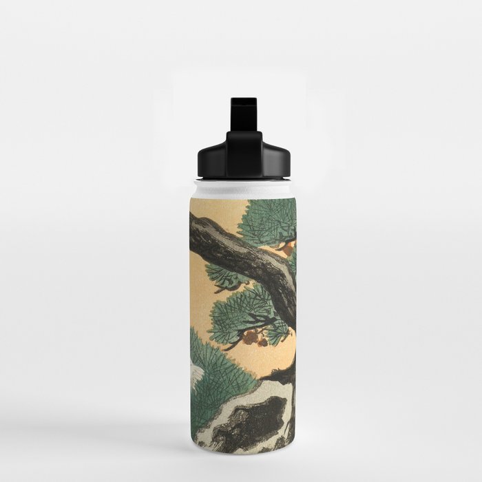 Crane and its chicks on a pine tree  - Vintage Japanese Woodblock Print Art Water Bottle Gallery Image 2