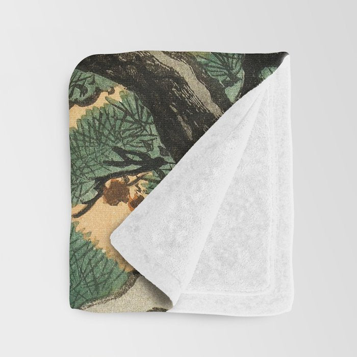 Crane and its chicks on a pine tree  - Vintage Japanese Woodblock Print Art Throw Blanket Gallery Image 3