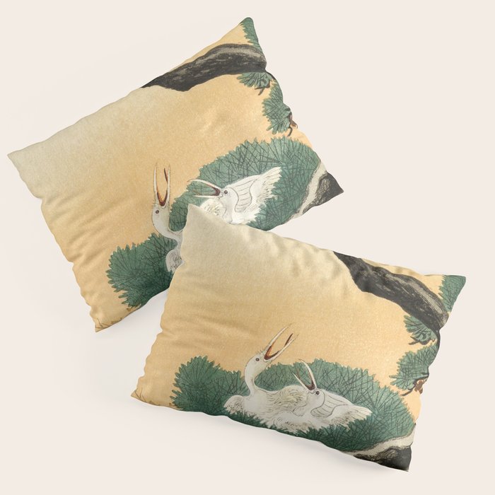 Crane and its chicks on a pine tree  - Vintage Japanese Woodblock Print Art Pillow Sham Gallery Image 1