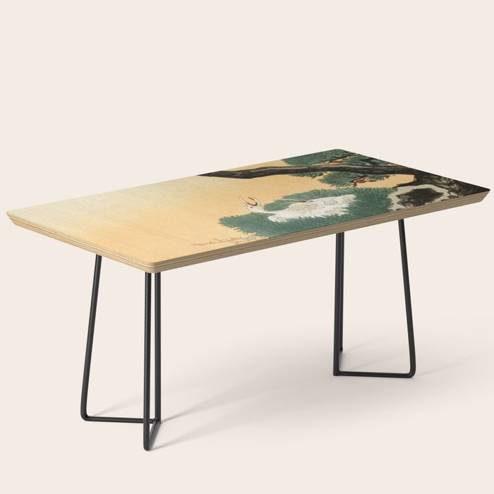 Crane and its chicks on a pine tree  - Vintage Japanese Woodblock Print Art Coffee Table Gallery Image 1