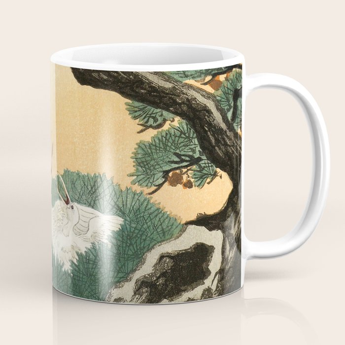 Crane and its chicks on a pine tree  - Vintage Japanese Woodblock Print Art Coffee Mug Gallery Image 1