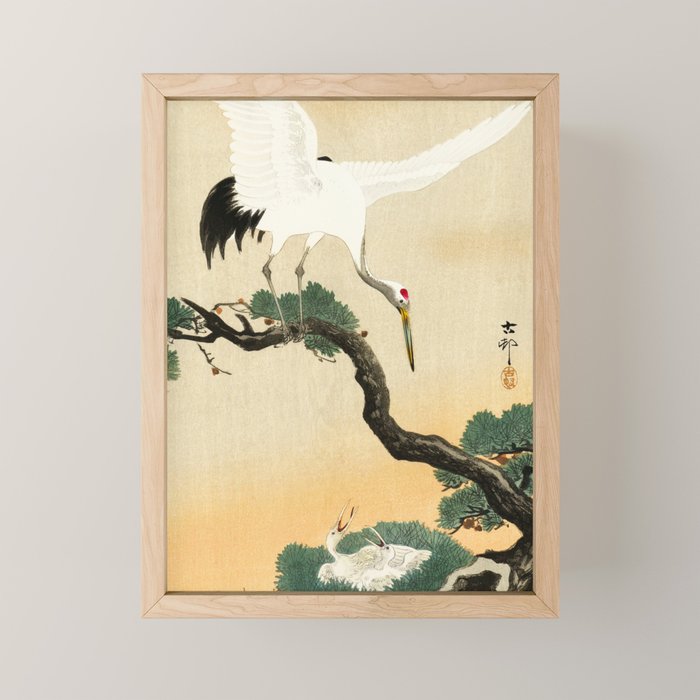 Crane and its chicks on a pine tree  - Vintage Japanese Woodblock Print Art Mini Art Print Gallery Image 1