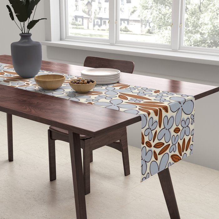 Four-leaf Flower Pattern / Grey & Brown Table Runner Gallery Image 2