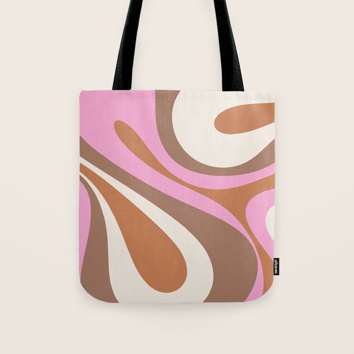 Retro Mod Swirl Sweet Candy Abstract Inspired by PANTONE 17 1230 Color of the Year Mocha Mousse Tote Bag Gallery Image 1