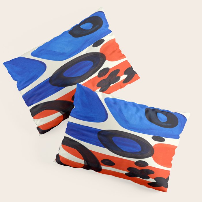 Blue Orange Fun Colorful Mid Century Modern Abstract Painting Shapes Pattern Pillow Sham Gallery Image 1