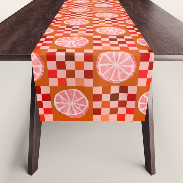Checkered Sliced Citrus Fruit in Red & Peach Pink Table Runner Gallery Image 1