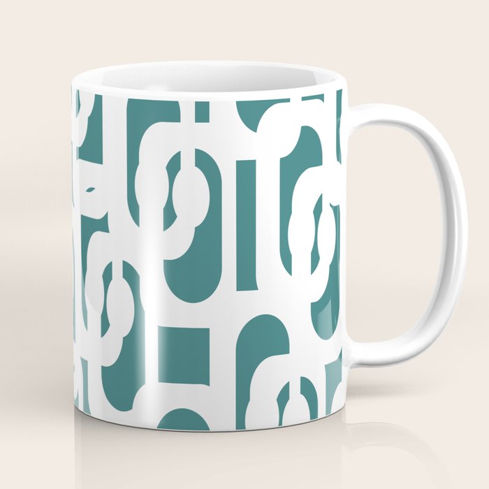 Mid Century Modern Loops Contemporary Abstract Pattern in White and Deep Teal Coffee Mug Gallery Image 1