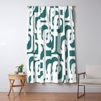 Mid Century Modern Loops Contemporary Abstract Pattern in White and Deep Teal Window Curtain Gallery Image 5