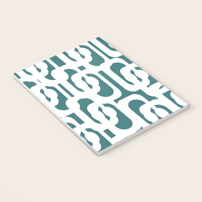 Mid Century Modern Loops Contemporary Abstract Pattern in White and Deep Teal Notebook Gallery Image 3