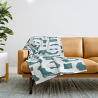 Mid Century Modern Loops Contemporary Abstract Pattern in White and Deep Teal Throw Blanket Gallery Image 1