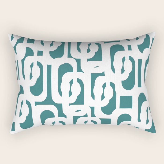Mid Century Modern Loops Contemporary Abstract Pattern in White and Deep Teal Rectangular Pillow Gallery Image 1