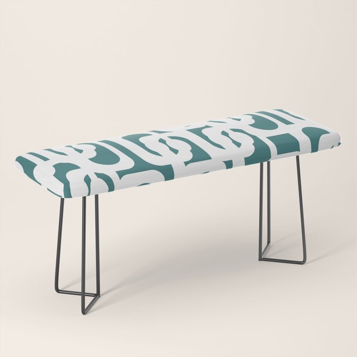 Mid Century Modern Loops Contemporary Abstract Pattern in White and Deep Teal Bench Gallery Image 1