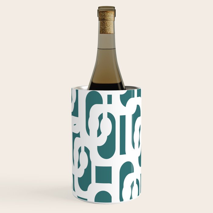 Mid Century Modern Loops Contemporary Abstract Pattern in White and Deep Teal Wine Chiller Gallery Image 3