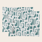 Mid Century Modern Loops Contemporary Abstract Pattern in White and Deep Teal Placemat Gallery Image 1