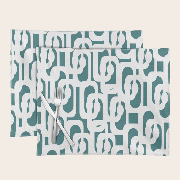 Mid Century Modern Loops Contemporary Abstract Pattern in White and Deep Teal Placemat Gallery Image 1