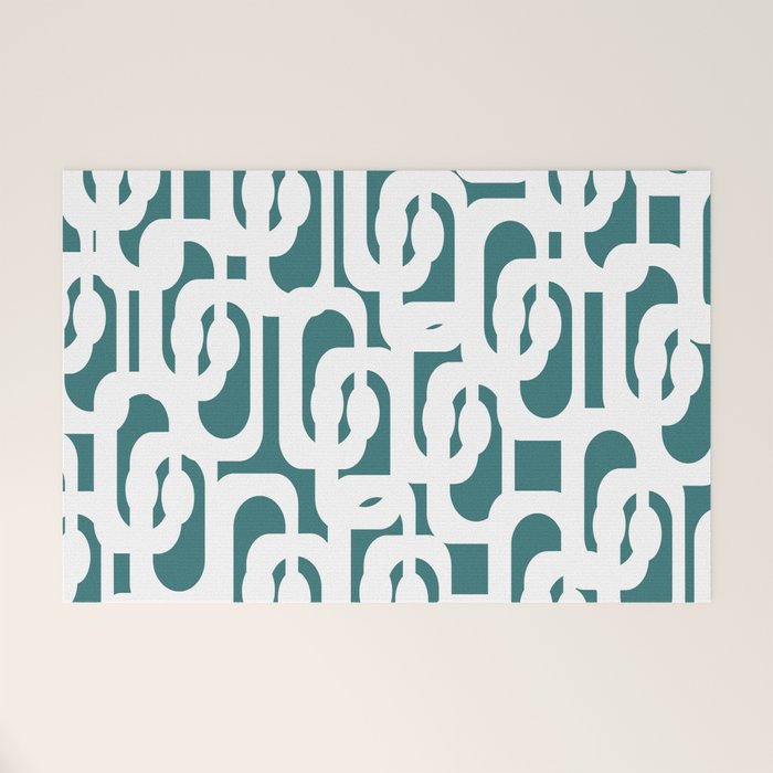 Mid Century Modern Loops Contemporary Abstract Pattern in White and Deep Teal Welcome Mat Gallery Image 1