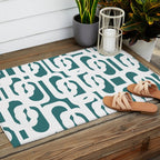 Mid Century Modern Loops Contemporary Abstract Pattern in White and Deep Teal Outdoor Rug Gallery Image 2