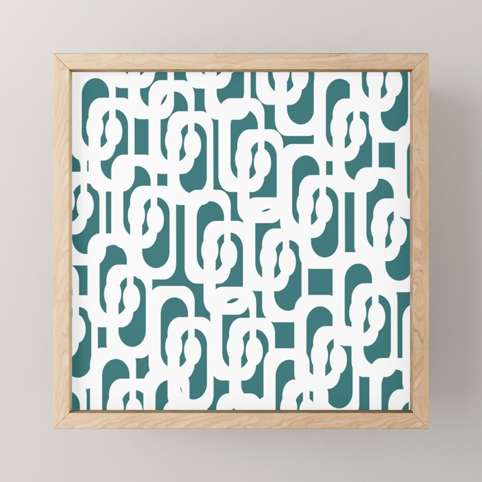 Mid Century Modern Loops Contemporary Abstract Pattern in White and Deep Teal Mini Art Print Gallery Image 1