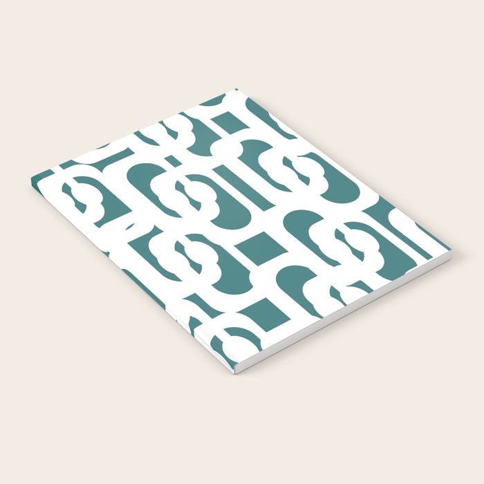 Mid Century Modern Loops Contemporary Abstract Pattern in White and Deep Teal Notebook Gallery Image 1