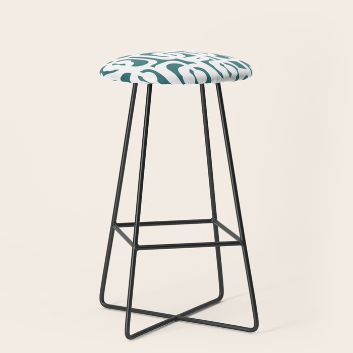 Mid Century Modern Loops Contemporary Abstract Pattern in White and Deep Teal Stool Gallery Image 1
