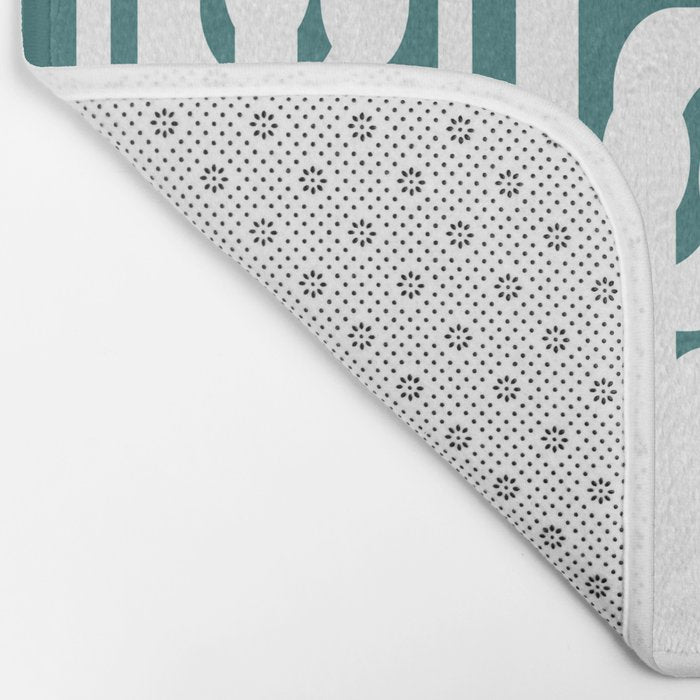 Mid Century Modern Loops Contemporary Abstract Pattern in White and Deep Teal Bath Mat Gallery Image 2