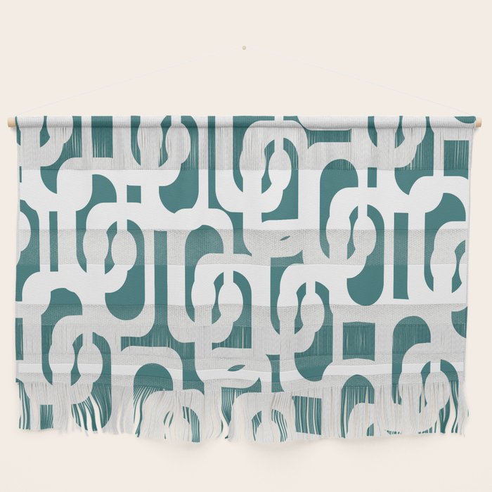 Mid Century Modern Loops Contemporary Abstract Pattern in White and Deep Teal Wall Hanging Gallery Image 1