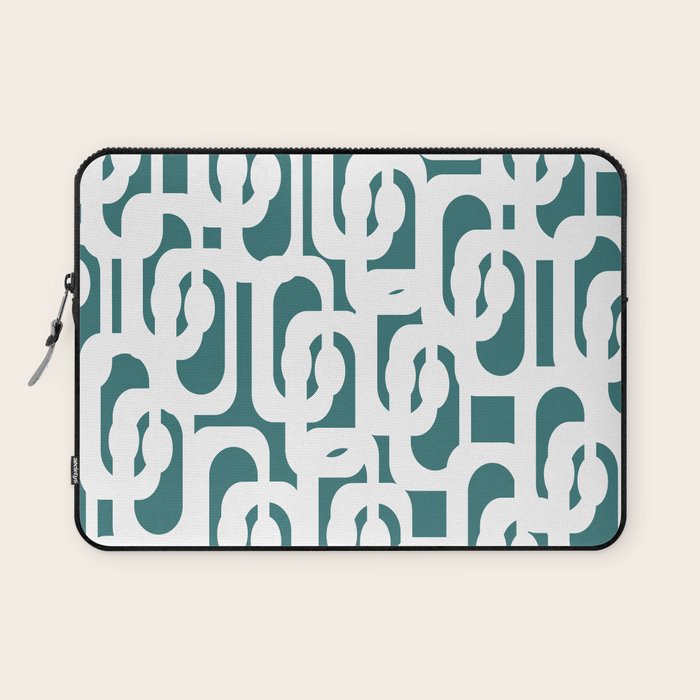 Mid Century Modern Loops Contemporary Abstract Pattern in White and Deep Teal Laptop Sleeve Gallery Image 1