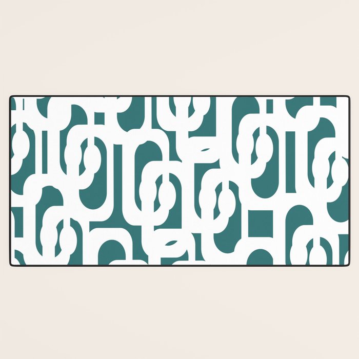 Mid Century Modern Loops Contemporary Abstract Pattern in White and Deep Teal Desk Mat Gallery Image 3