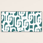 Mid Century Modern Loops Contemporary Abstract Pattern in White and Deep Teal Desk Mat Gallery Image 3