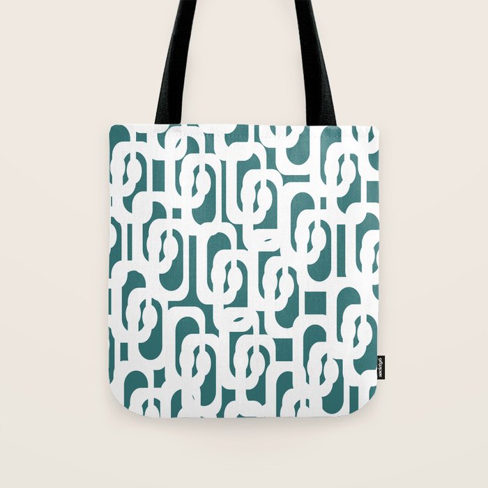 Mid Century Modern Loops Contemporary Abstract Pattern in White and Deep Teal Tote Bag Gallery Image 1