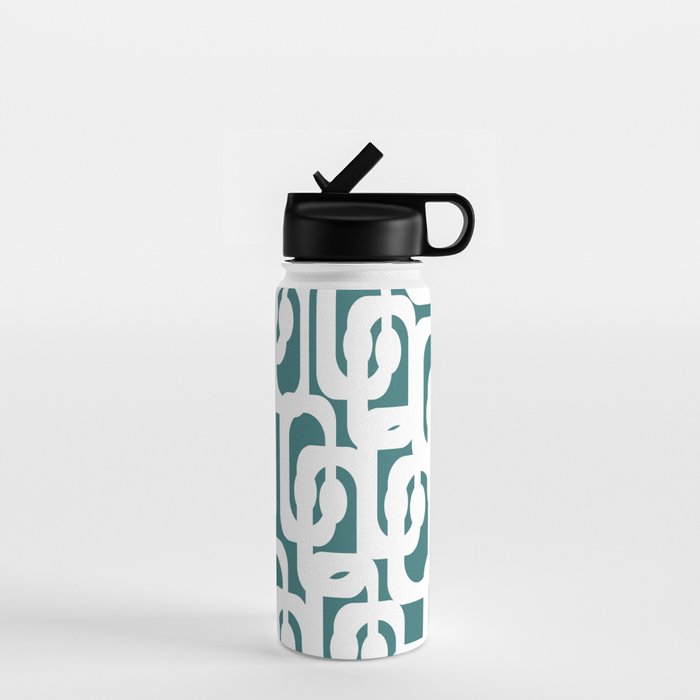 Mid Century Modern Loops Contemporary Abstract Pattern in White and Deep Teal Water Bottle Gallery Image 1