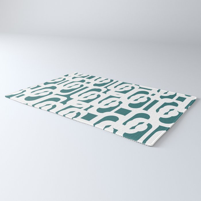 Mid Century Modern Loops Contemporary Abstract Pattern in White and Deep Teal Rug Gallery Image 3