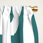 Mid Century Modern Loops Contemporary Abstract Pattern in White and Deep Teal Window Curtain Gallery Image 2