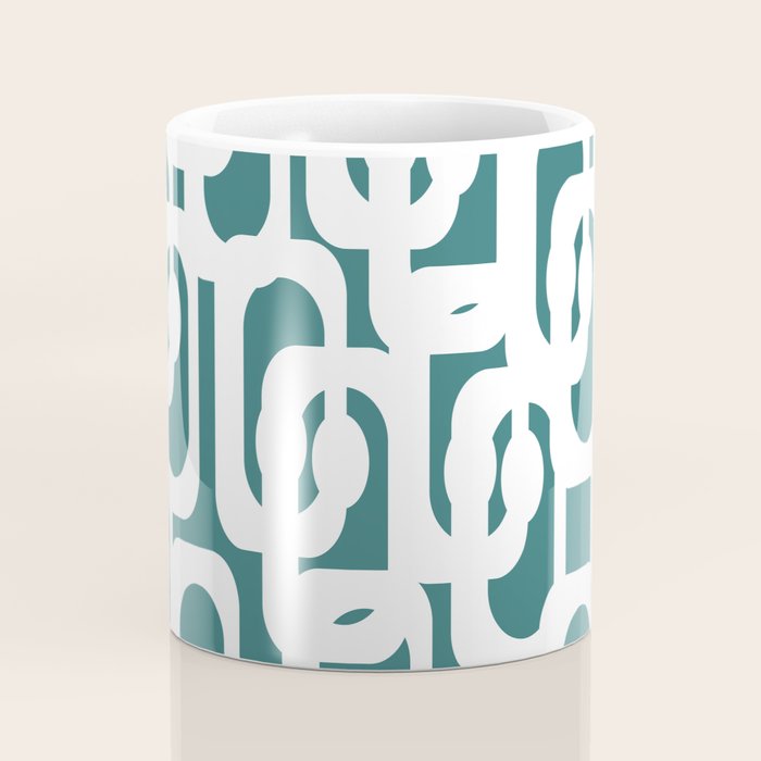 Mid Century Modern Loops Contemporary Abstract Pattern in White and Deep Teal Coffee Mug Gallery Image 4