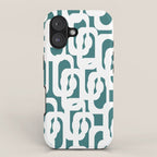 Mid Century Modern Loops Contemporary Abstract Pattern in White and Deep Teal iPhone Case Gallery Image 1