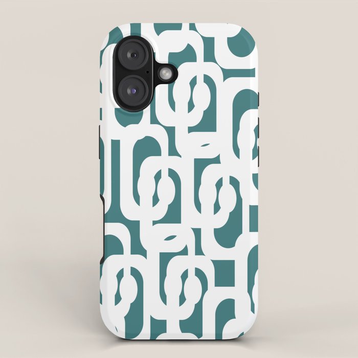 Mid Century Modern Loops Contemporary Abstract Pattern in White and Deep Teal iPhone Case Gallery Image 1