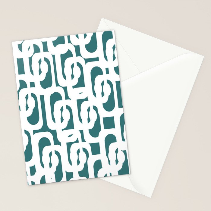 Mid Century Modern Loops Contemporary Abstract Pattern in White and Deep Teal Stationery Card Gallery Image 2