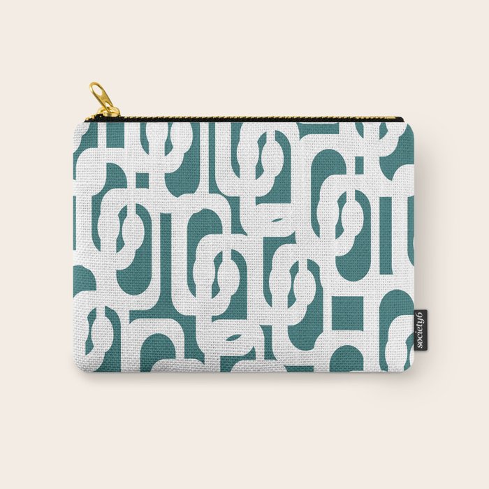 Mid Century Modern Loops Contemporary Abstract Pattern in White and Deep Teal Carry All Pouch Gallery Image 1
