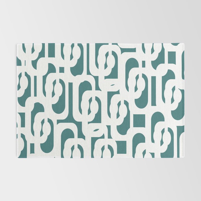 Mid Century Modern Loops Contemporary Abstract Pattern in White and Deep Teal Rug Gallery Image 2