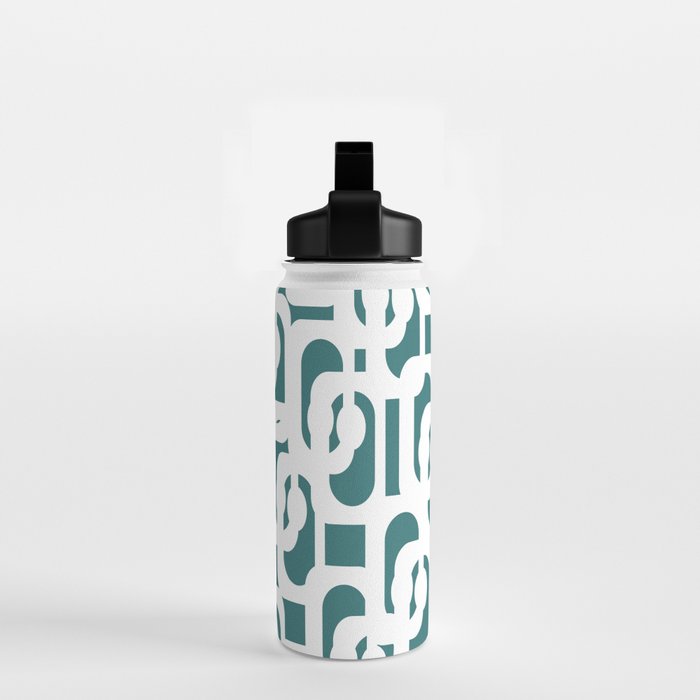 Mid Century Modern Loops Contemporary Abstract Pattern in White and Deep Teal Water Bottle Gallery Image 2