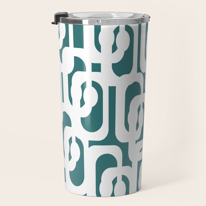Mid Century Modern Loops Contemporary Abstract Pattern in White and Deep Teal Travel Mug Gallery Image 3