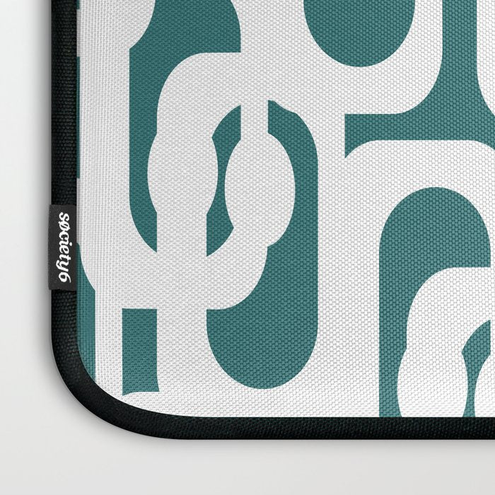 Mid Century Modern Loops Contemporary Abstract Pattern in White and Deep Teal Laptop Sleeve Gallery Image 3
