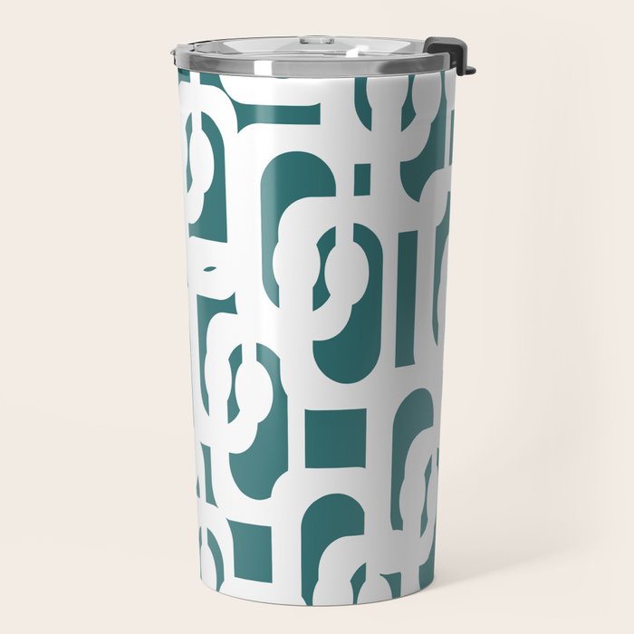 Mid Century Modern Loops Contemporary Abstract Pattern in White and Deep Teal Travel Mug Gallery Image 2