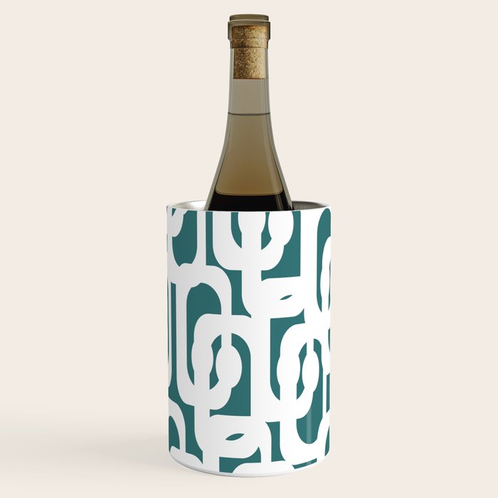Mid Century Modern Loops Contemporary Abstract Pattern in White and Deep Teal Wine Chiller Gallery Image 1