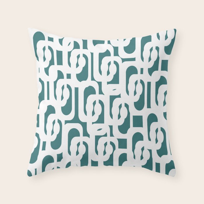 Mid Century Modern Loops Contemporary Abstract Pattern in White and Deep Teal Throw Pillow Gallery Image 1
