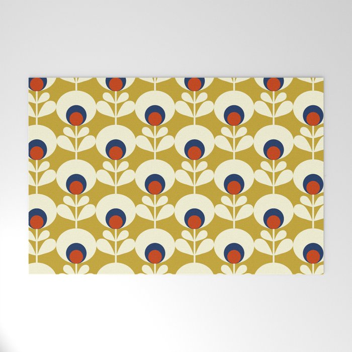 Flowers geometry mustard - retro pattern no3 Welcome Mat Gallery Image 1