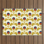 Flowers geometry mustard - retro pattern no3 Outdoor Rug Gallery Image 1