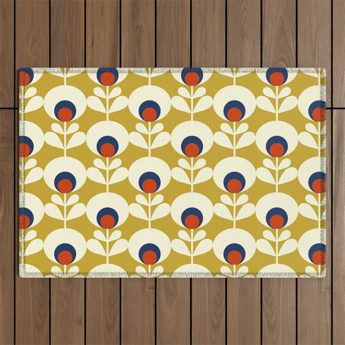 Flowers geometry mustard - retro pattern no3 Outdoor Rug Gallery Image 1