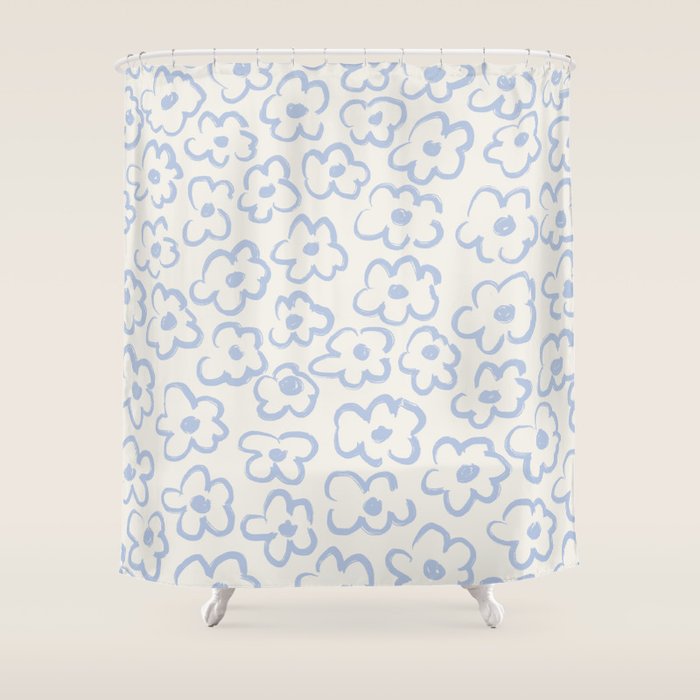 Daisies Pattern NO.2 | Blue Shower Curtain Gallery Image 1